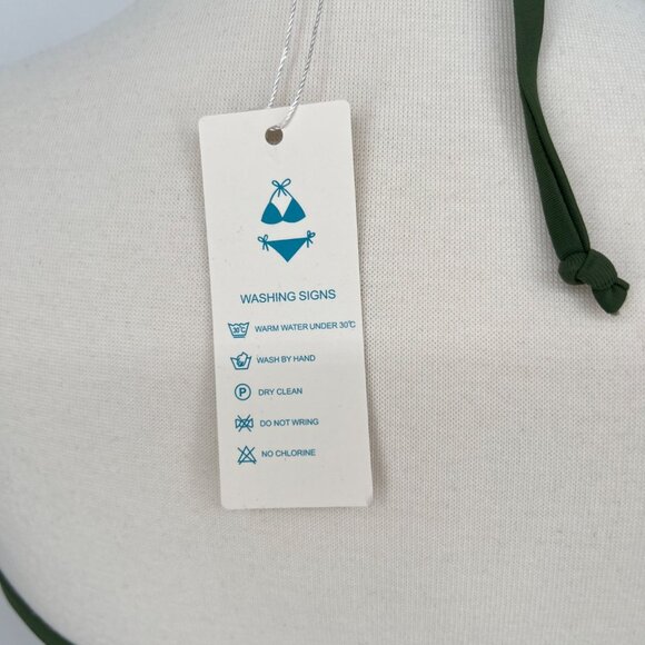 Beachsissi Halter Neck Bikini Top Ruched Bottom Olive Green Size Medium NWT - Picture 6 of 9